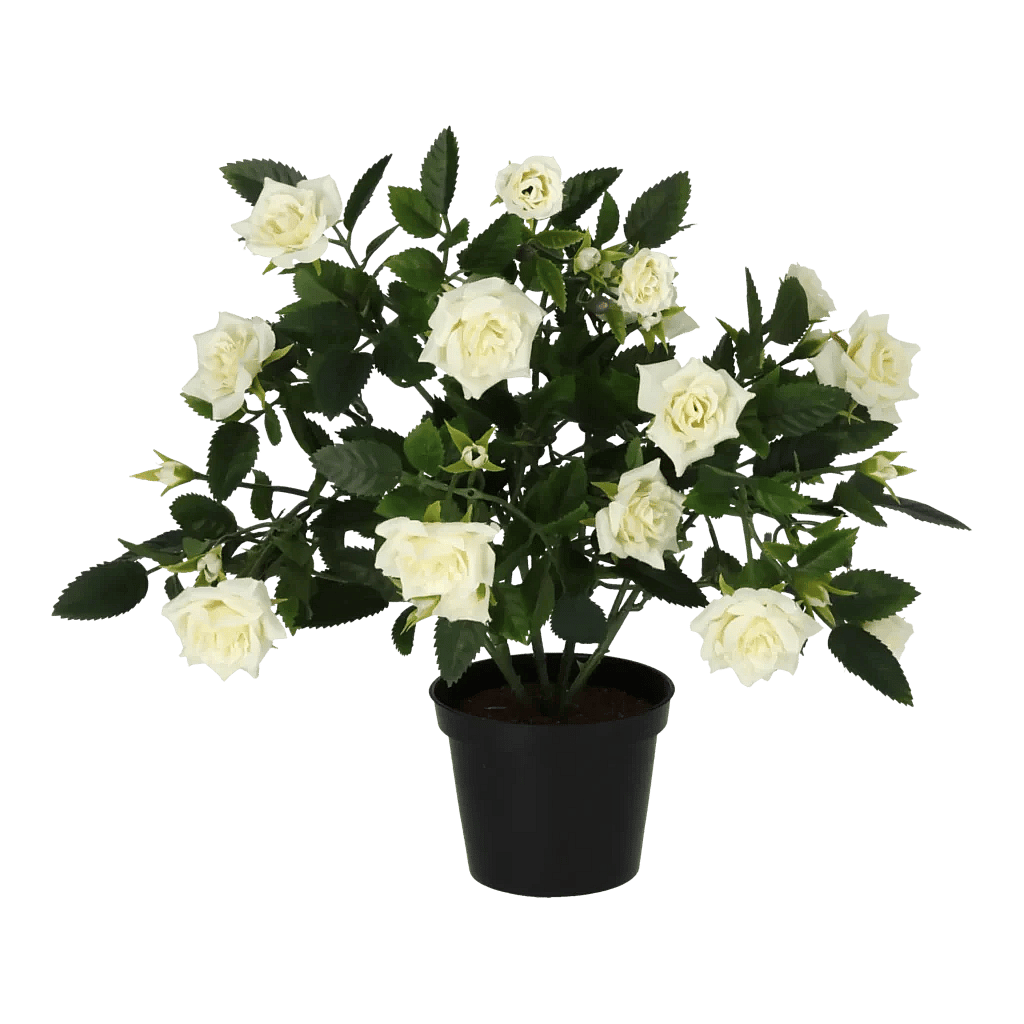 Kunstig mini rose busk hvid - H: 33 cm.