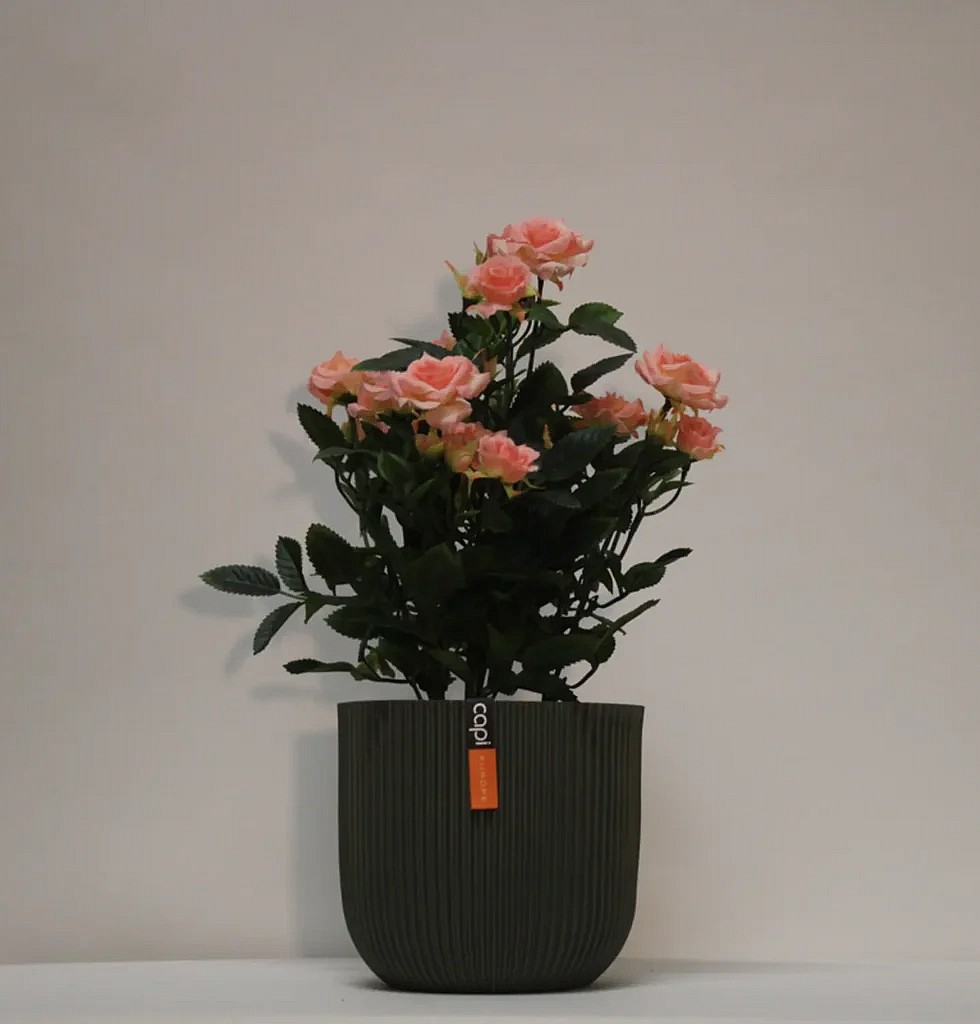 Kunstig rosenbusk rosa - H: 33 cm.