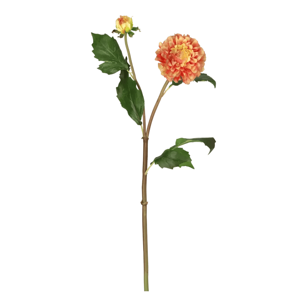 Kunstig orange Dahlia stilk - L: 52 cm.