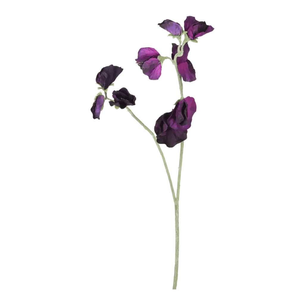 Kunstig ærteblomst stilk i mørk lilla - L: 42 cm.