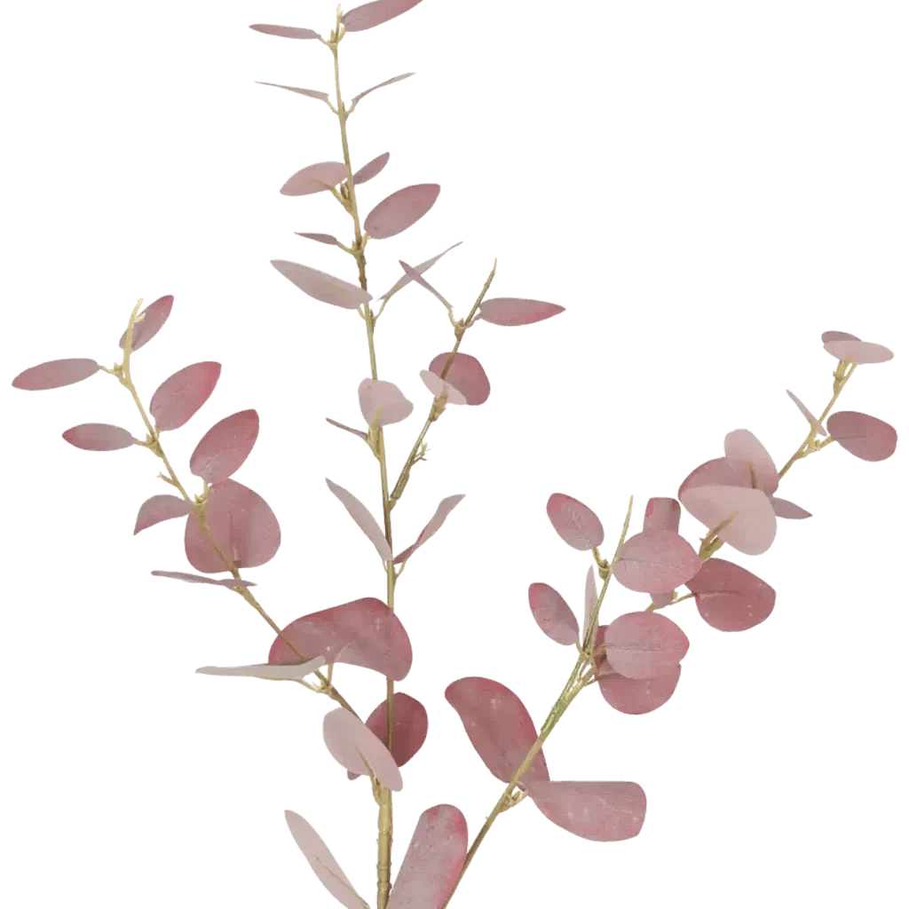 Closeup af Kunstig eukalyptus stilk i vinrød - L: 79 cm.