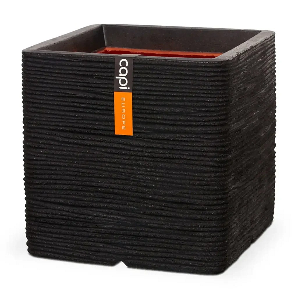 Capi planter square rib 50x50x50 black Sort.