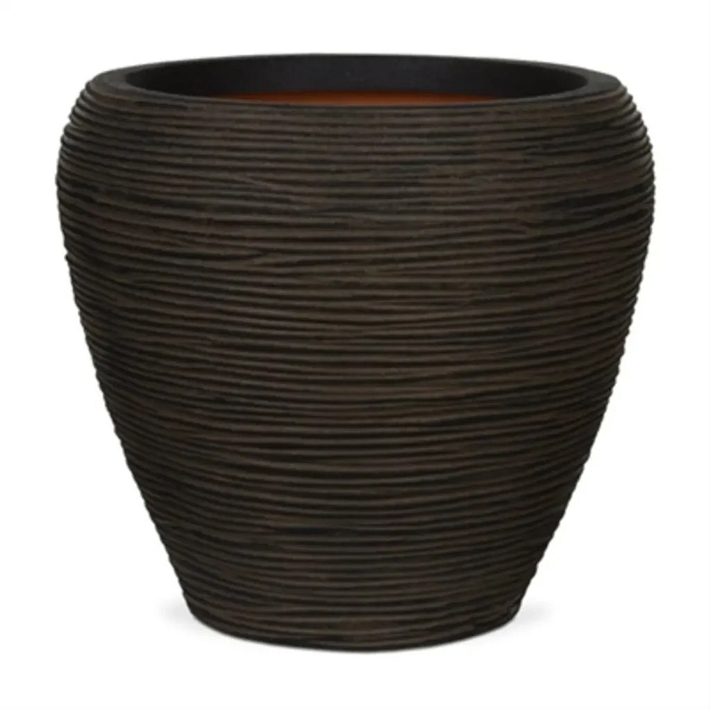 Capi krukke vase rund rib mørk brun.