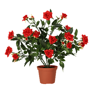 Kunstig mini rose busk rød - H: 33 cm.