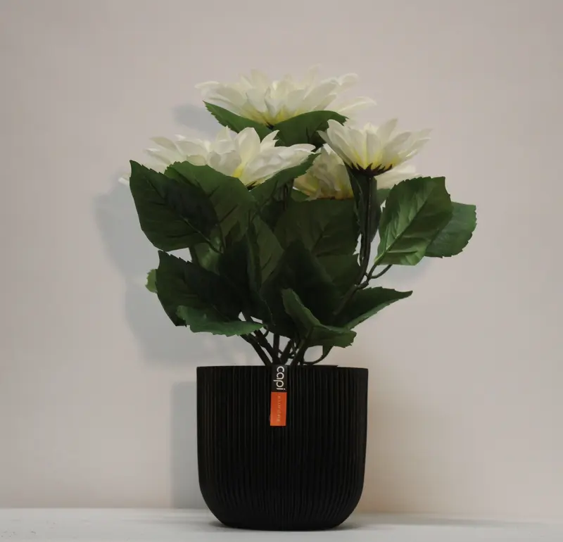 Kunstig hvid Dahlia i potte - H: 30 cm.