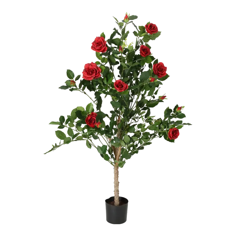 Kunstig rosentræ med røde blomster - H: 120 cm.