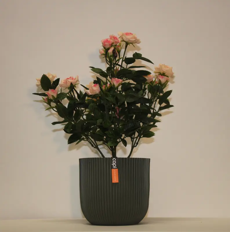 Kunstig mini rose busk lys rosa - H: 33 cm.