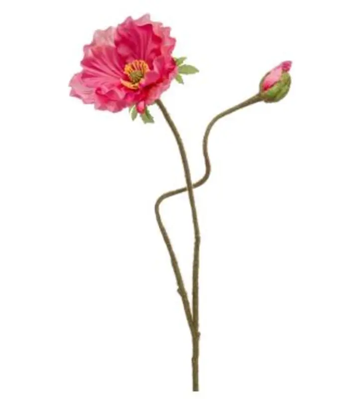 Kunstig valmue stilk pink - L: 74 cm.