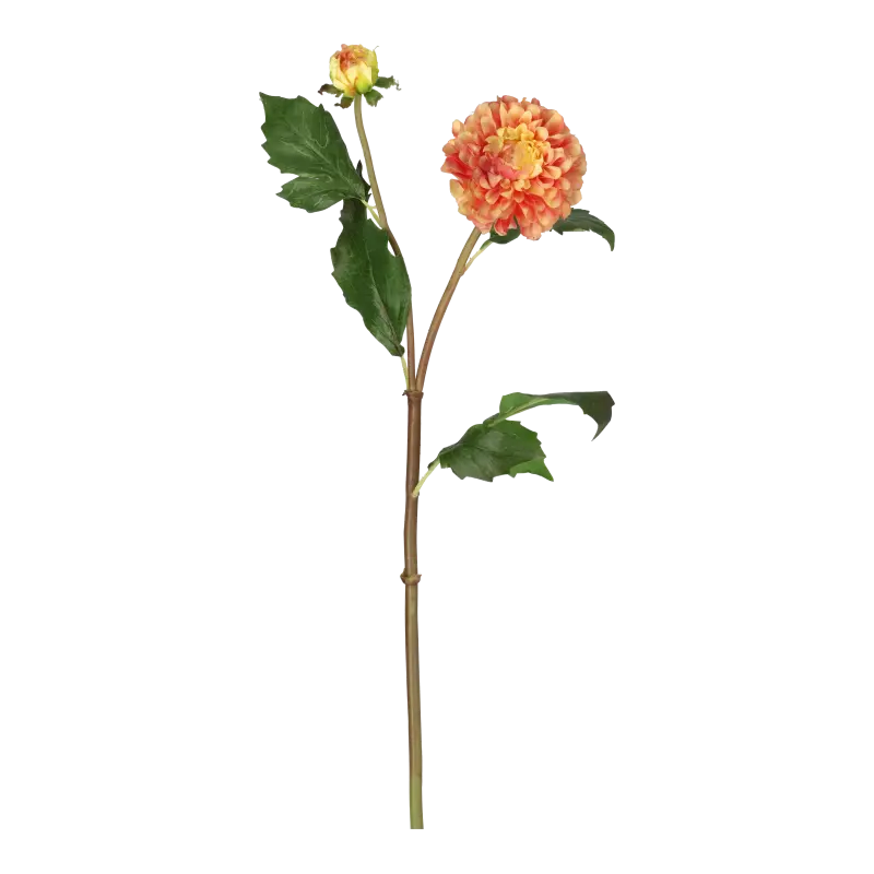 Kunstig orange Dahlia stilk - L: 52 cm.