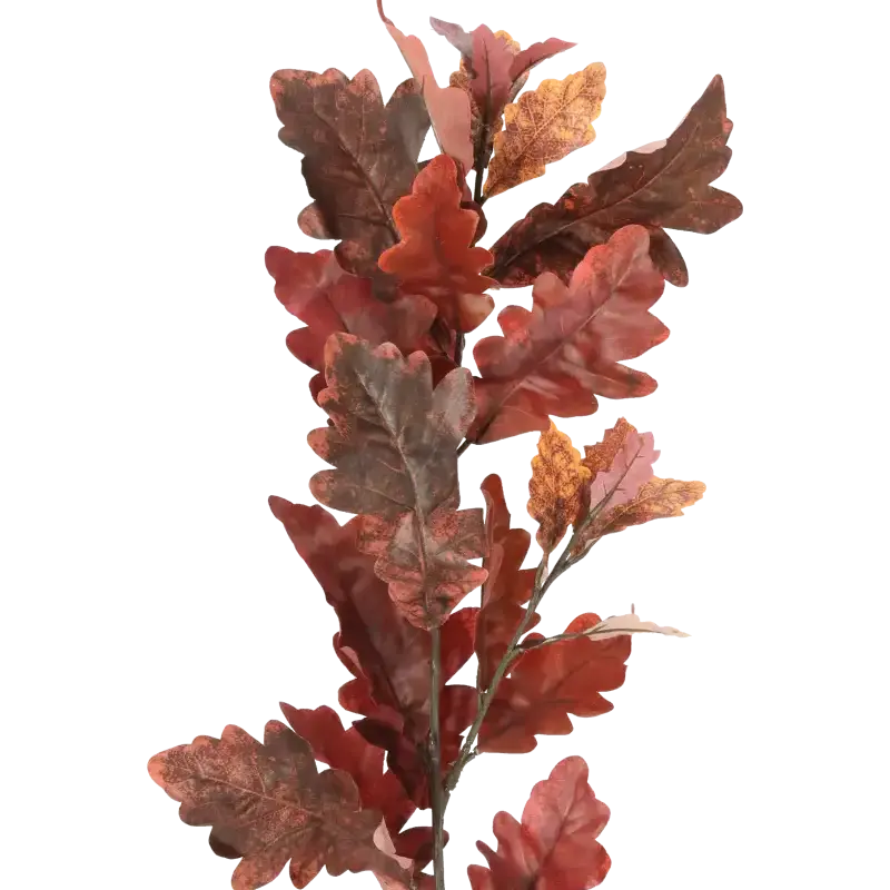 Closeup af Kunstig egetræ gren i vinrød - L: 107 cm.