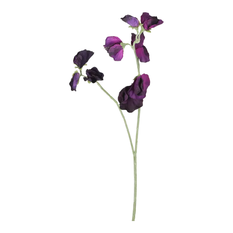 Kunstig ærteblomst stilk i mørk lilla - L: 42 cm.