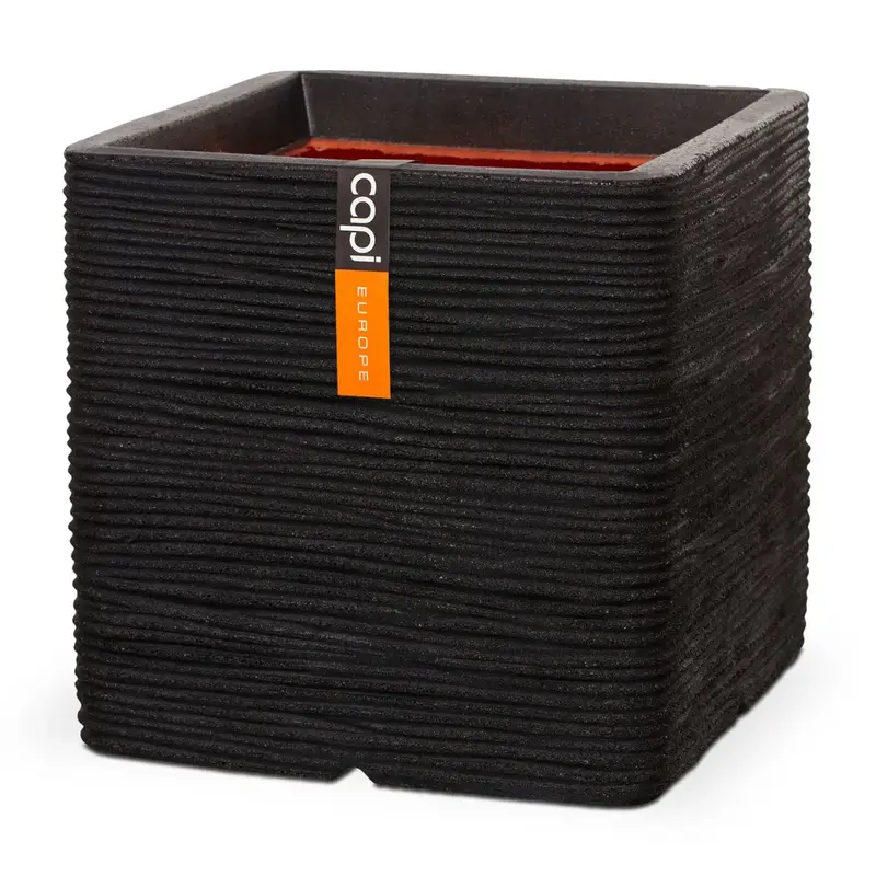 Capi planter square rib -50x50x50 black - Sort.