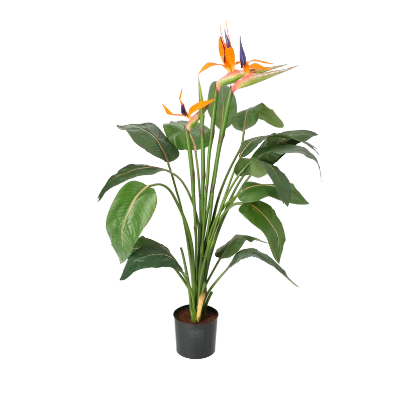 Kunstig Strelitzia med blomster - H: 115 cm.