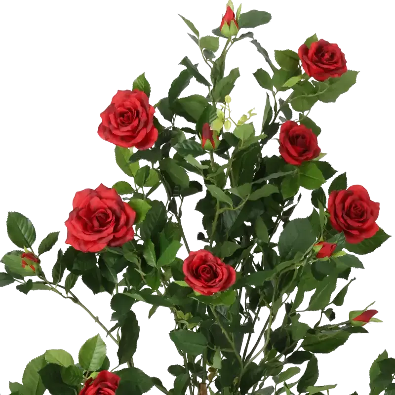 Closeup af Kunstig rosentræ med røde blomster - H: 120 cm.