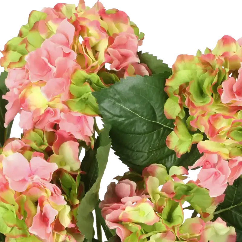 Closeup af Kunstig hortensia rosa/lime H: 40 cm.