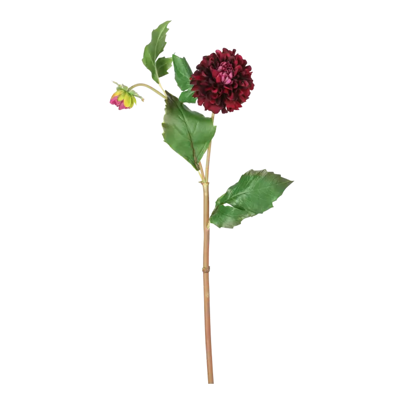 Kunstig dahlia stilk i vinrød - L: 52 cm.