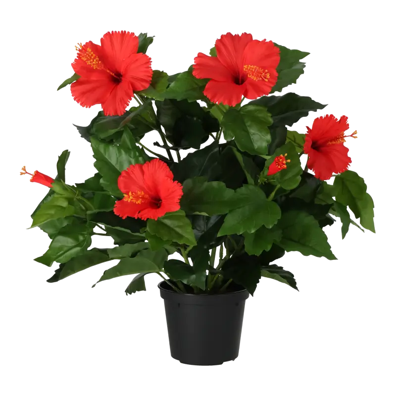 Kunstig hibiscus rød - H: 42 cm.