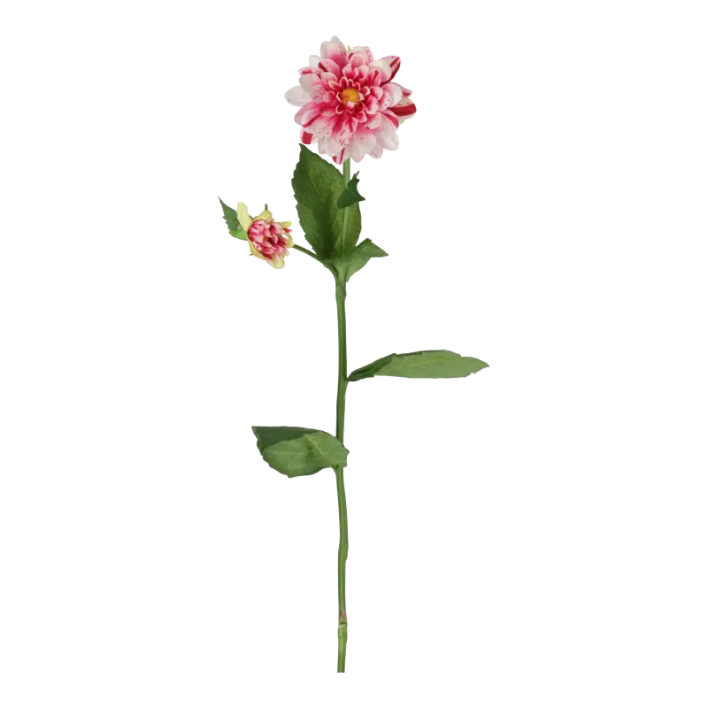 Kunstig hvid/lyserød Dahlia stilk - L: 65 cm.