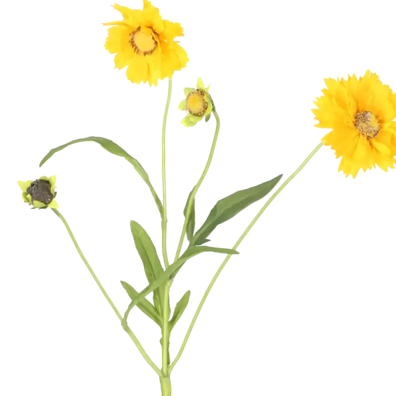Closeup af Kunstig krysantemum stilk i gul - L: 55 cm.
