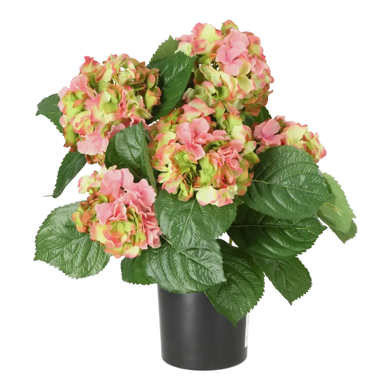 Kunstig hortensia rosa/lime - H: 41 cm.