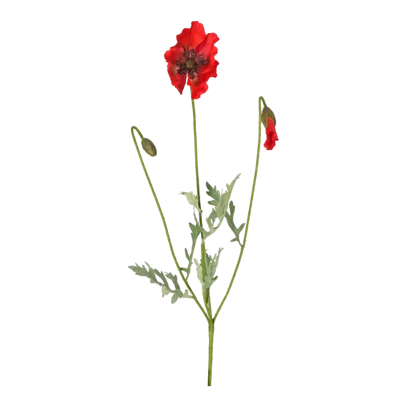 Kunstig valmue stilk rød - H: 58 cm.