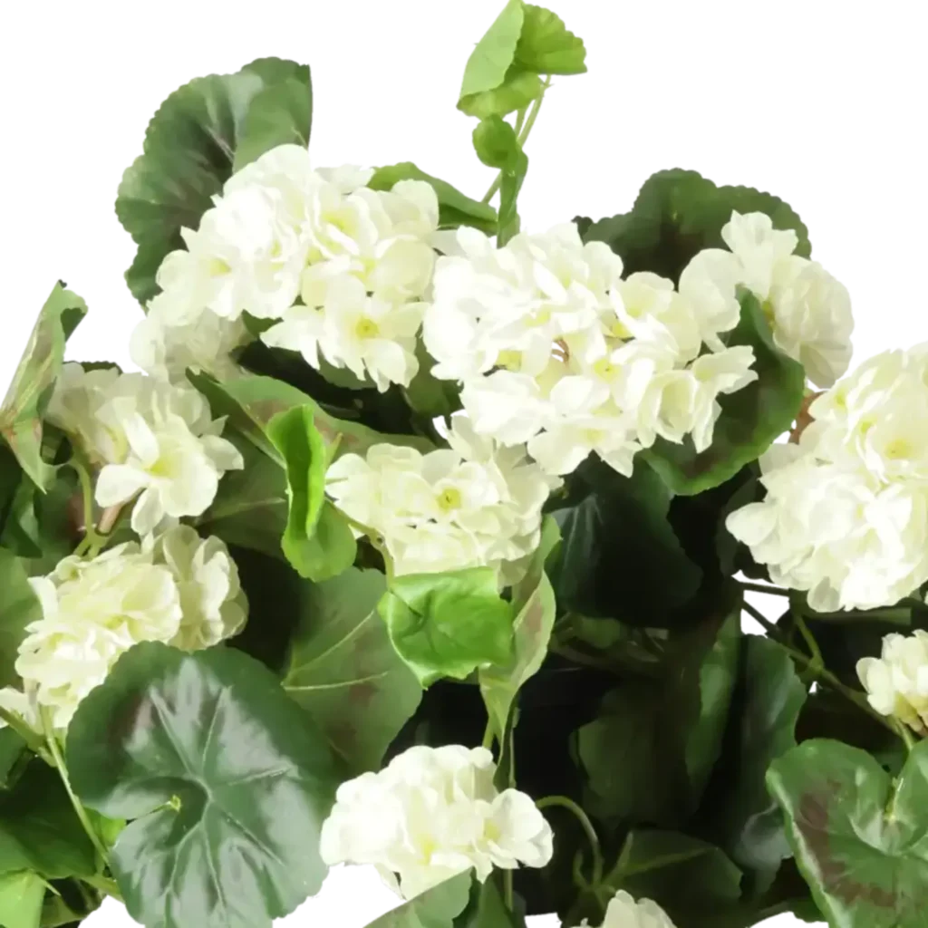 Closeup af Kunstig Pelargonie hængeplante L: 65 cm.