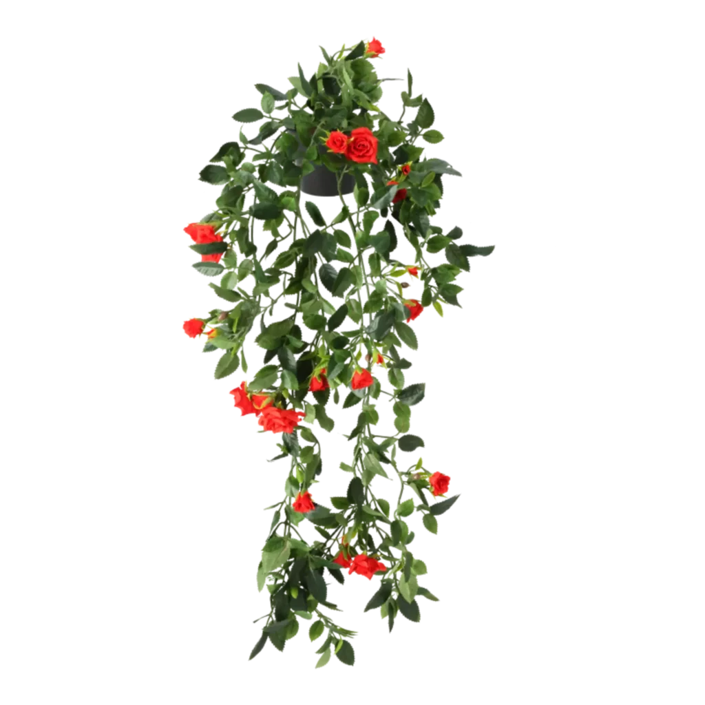 Kunstig hængende rose i rød L: 50 cm.