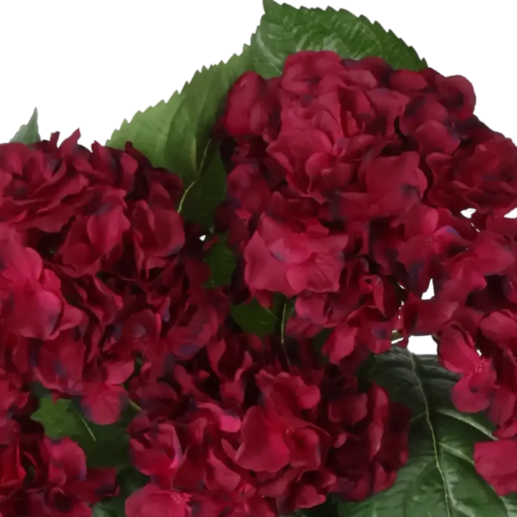 Closeup af Kunstig hortensia vinrød- H: 40 cm.