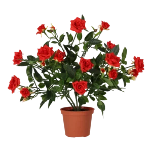 Kunstig mini rose busk rød - H: 33 cm.
