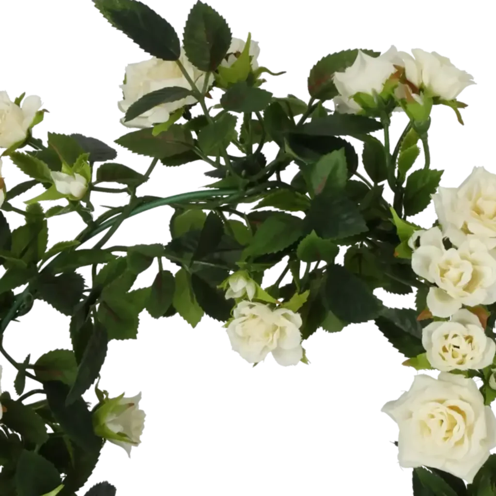 Closeup af Kunstig rosenring hvid H: 37 cm.