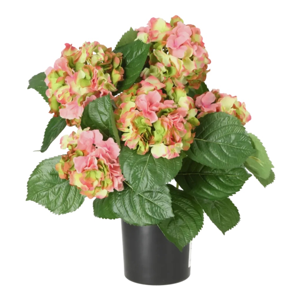 Kunstig hortensia rosa/lime - H: 41 cm.