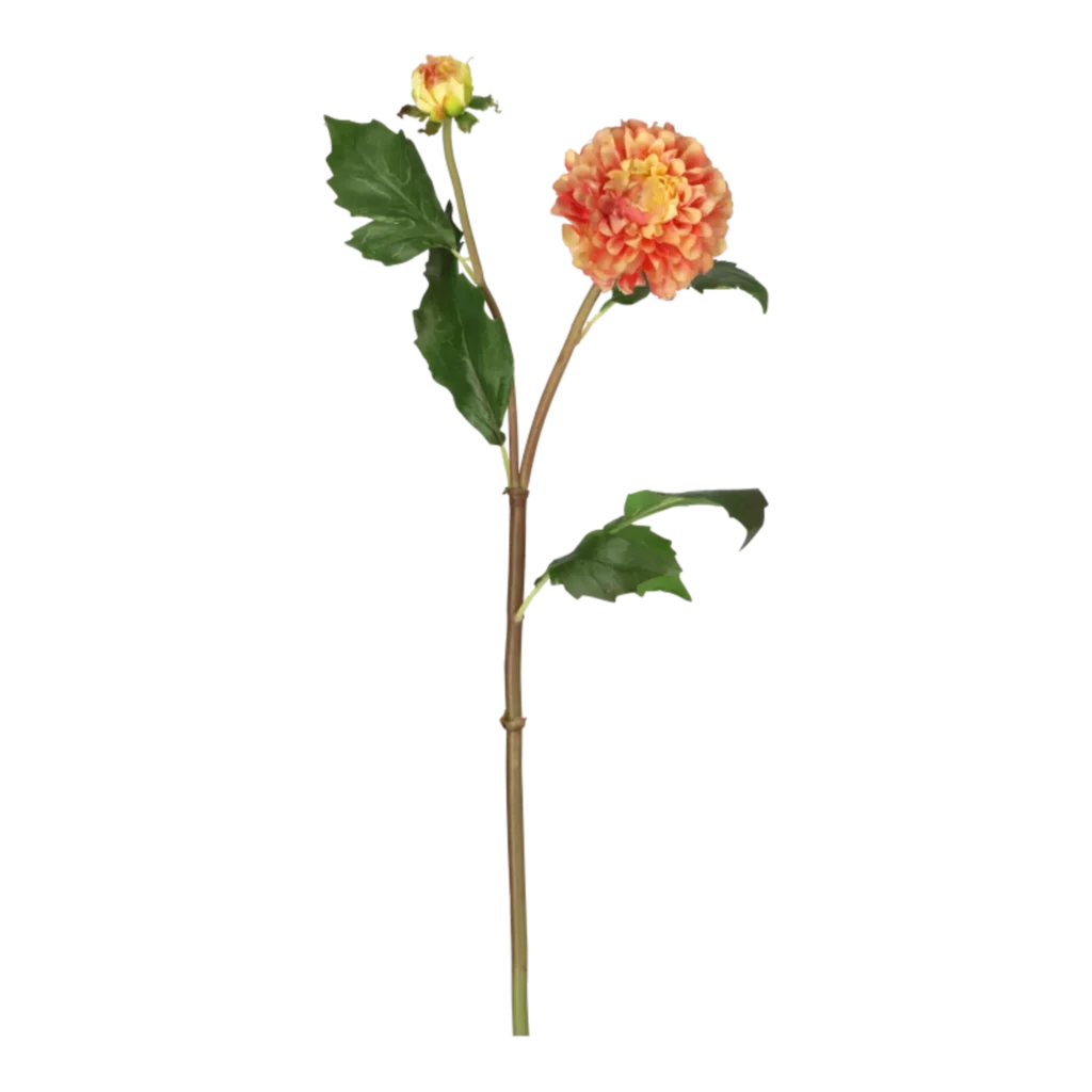 Kunstig orange Dahlia stilk - L: 52 cm.