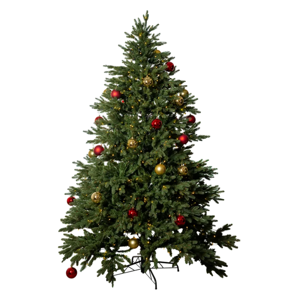 Kunstig Juletræ m. lys og kugler H: 210 cm.