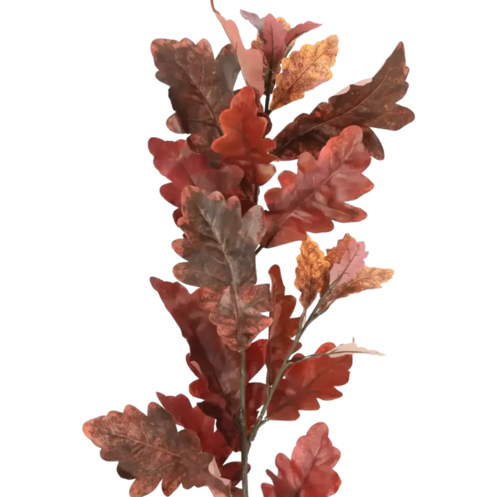 Closeup af Kunstig egetræ gren i vinrød - L: 107 cm.