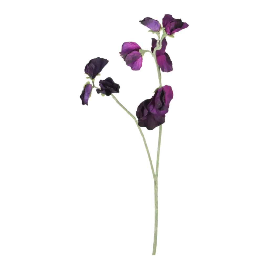 Kunstig ærteblomst stilk i mørk lilla - L: 42 cm.
