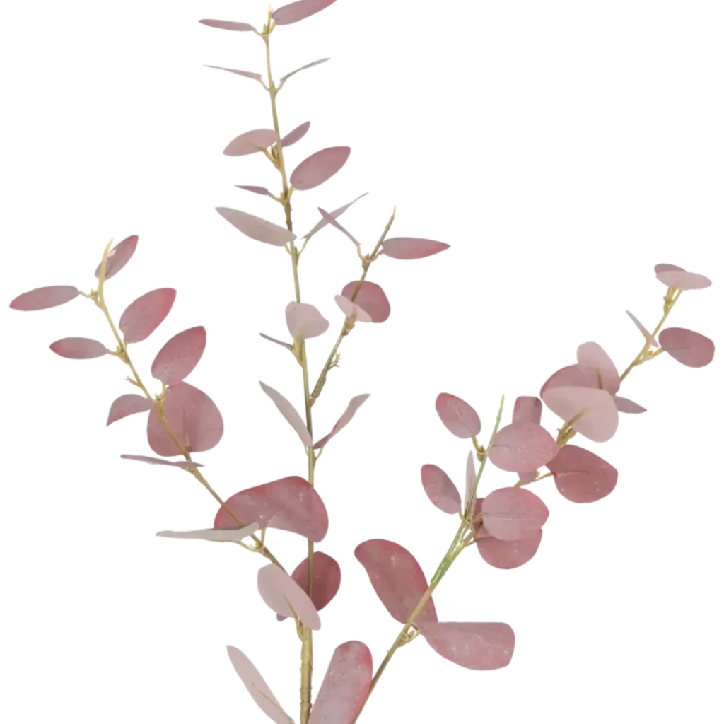 Closeup af Kunstig eukalyptus stilk i vinrød - L: 79 cm.