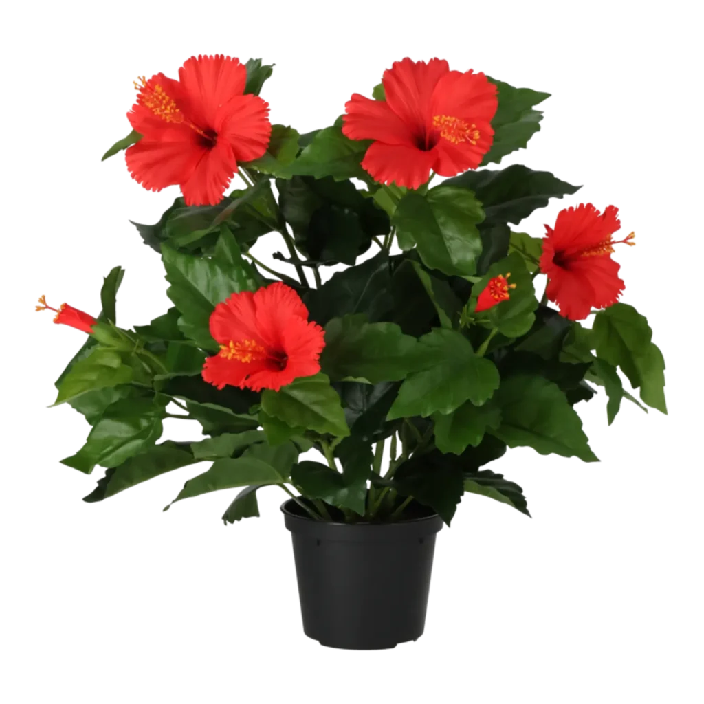 Kunstig hibiscus rød - H: 42 cm.