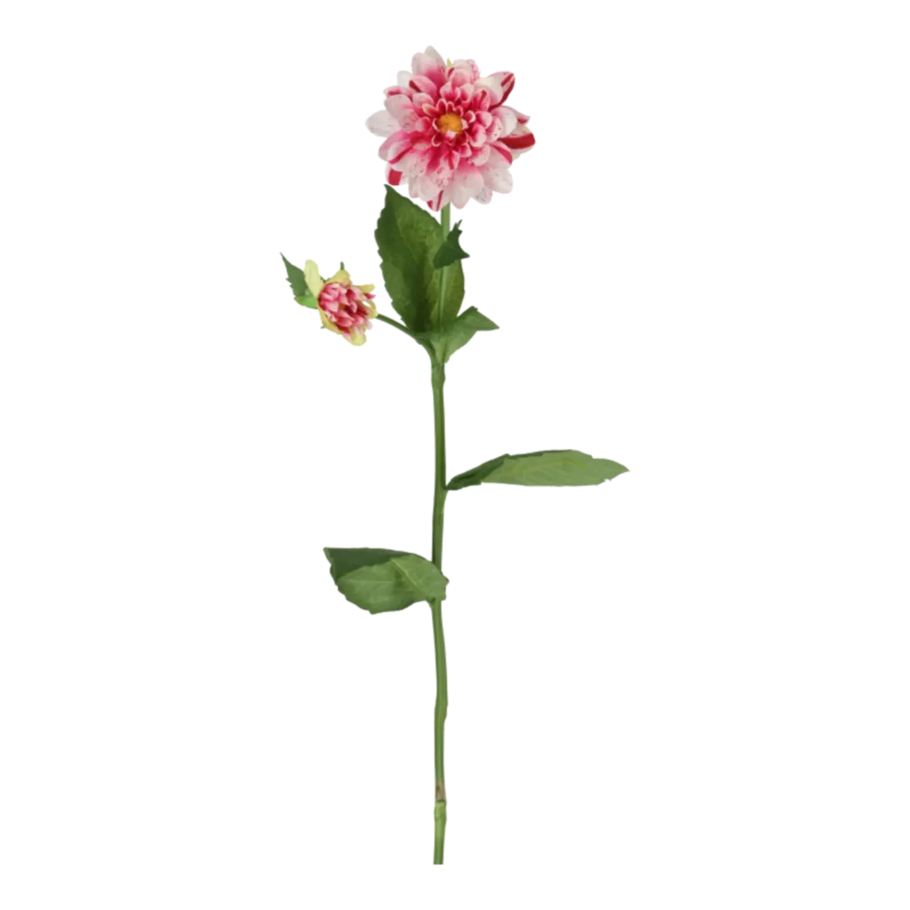 Kunstig hvid/lyserød Dahlia stilk - L: 65 cm.