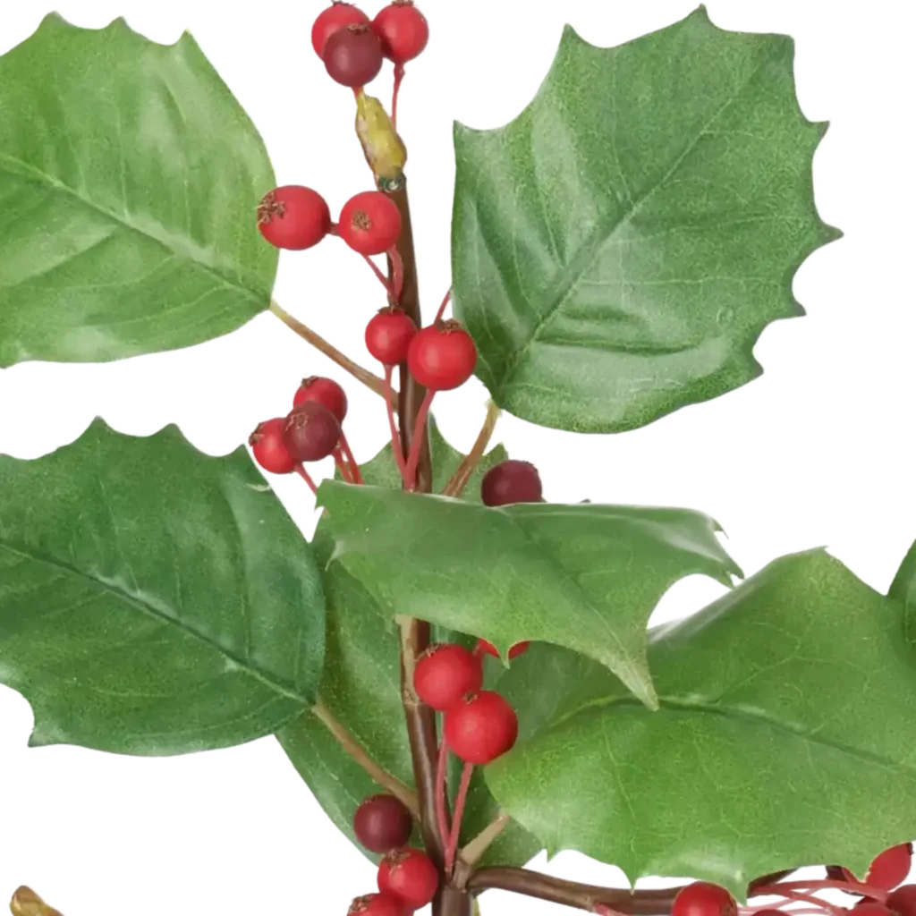 Closeup af Kunstig Holly Spray m. bær H: 35 cm.