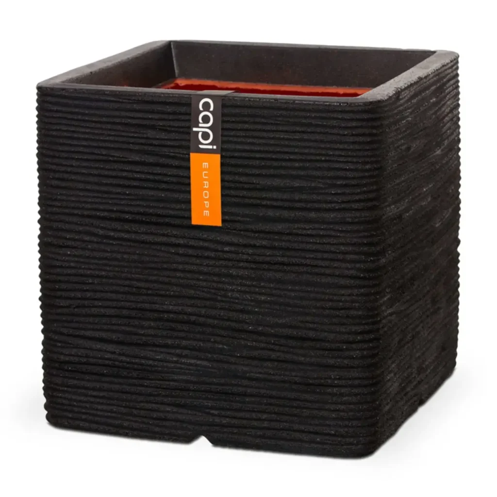 Capi planter square rib 50x50x50 black Sort.
