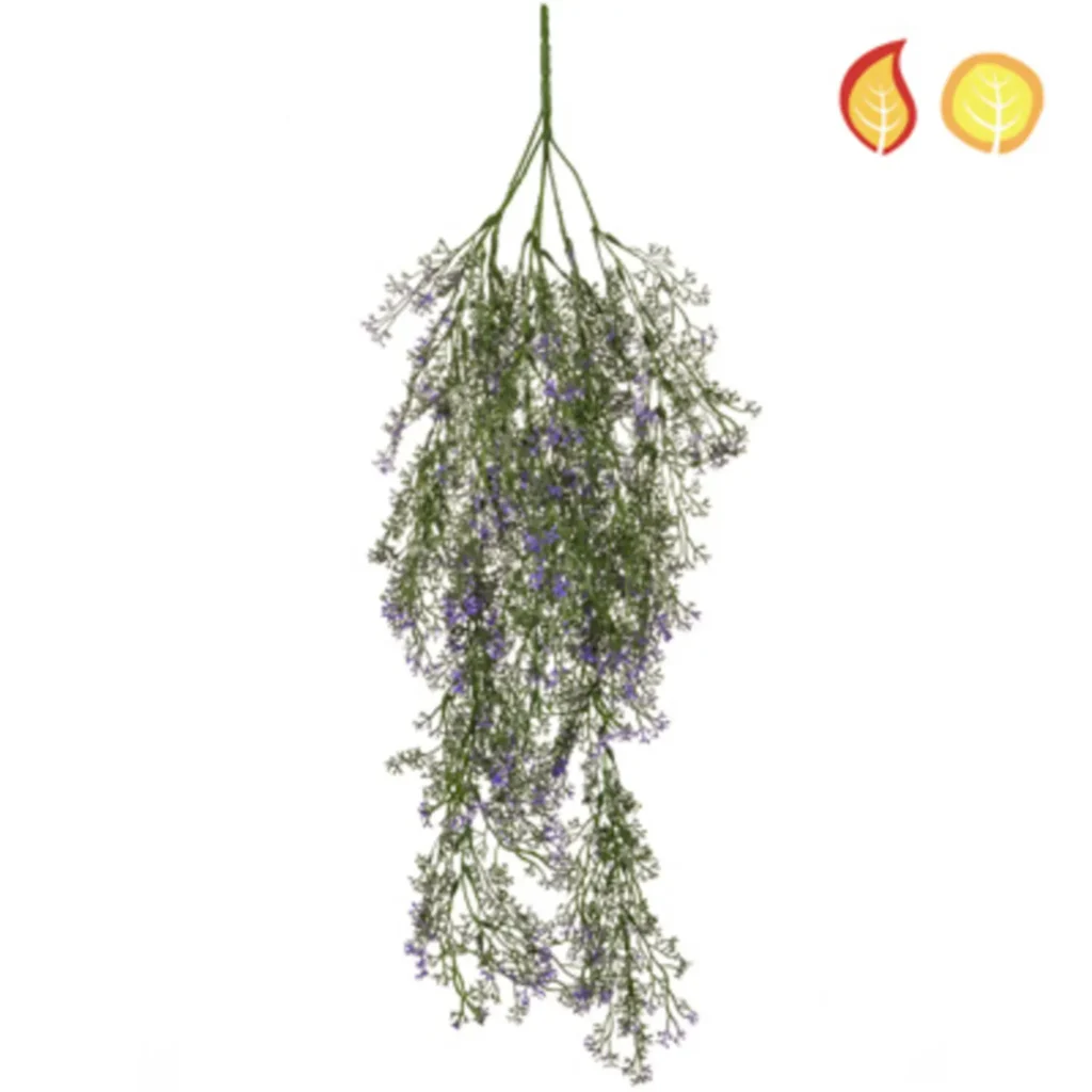 Kunstig hængebusk m/ lilla miniblomster FR/UV - L:.
