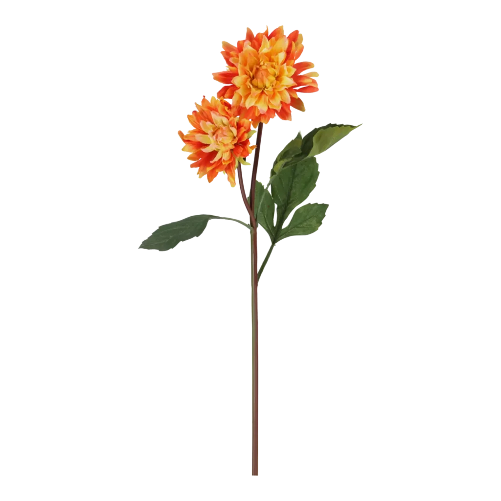 Kunstig orange Dahlia stilk - L: 55 cm.