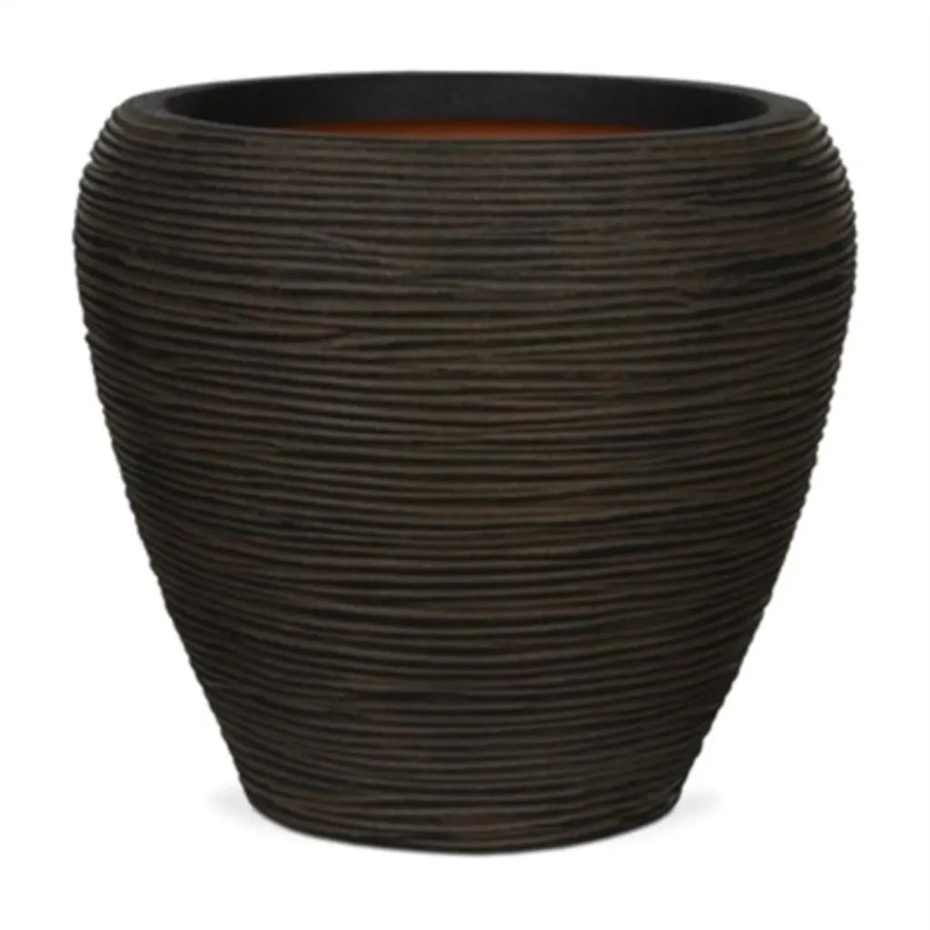 Capi krukke vase rund rib mørk brun.