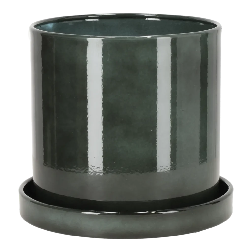 Cylinder potte metal w/saucer H21,5 Ø21,5 cm.
