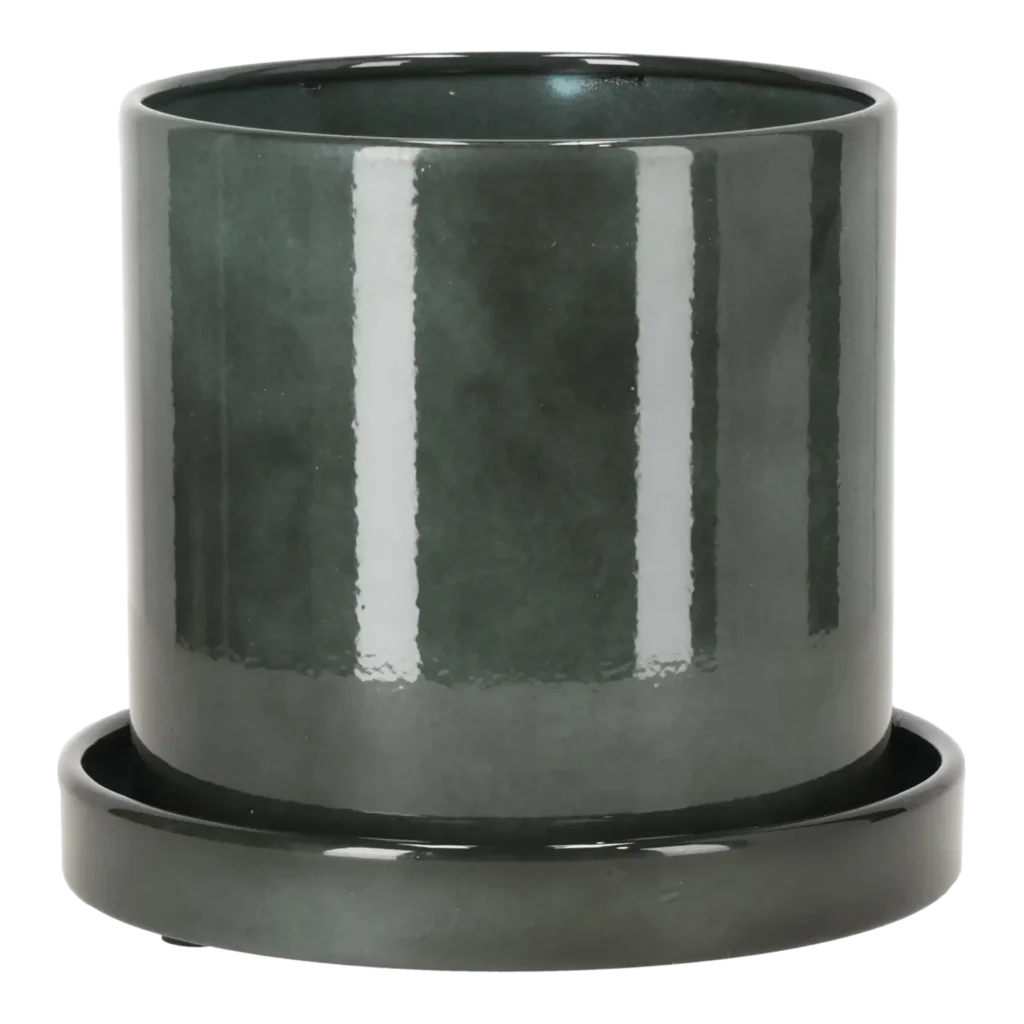 Cylinder potte metal w/saucer H17 Ø17 cm.