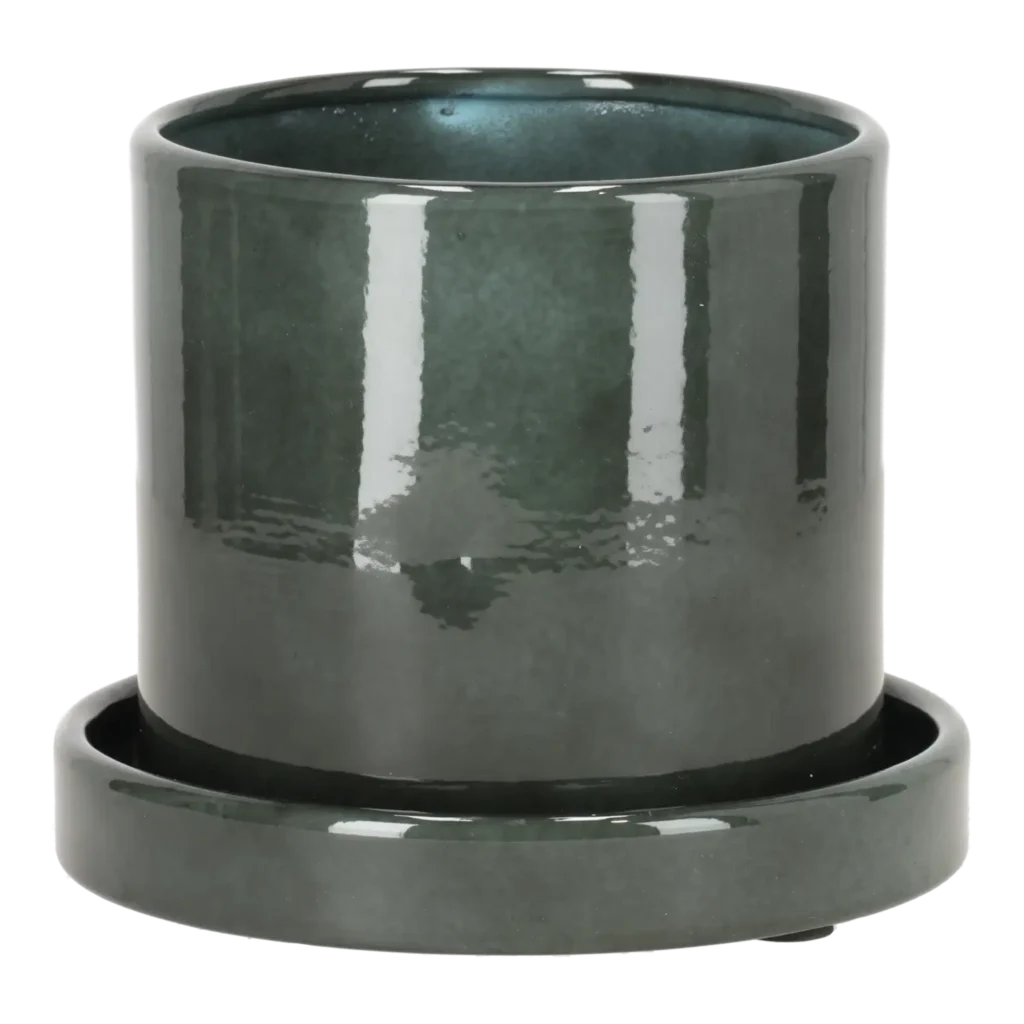 Cylinder potte metal w/saucer H12,5 Ø12,5 cm.