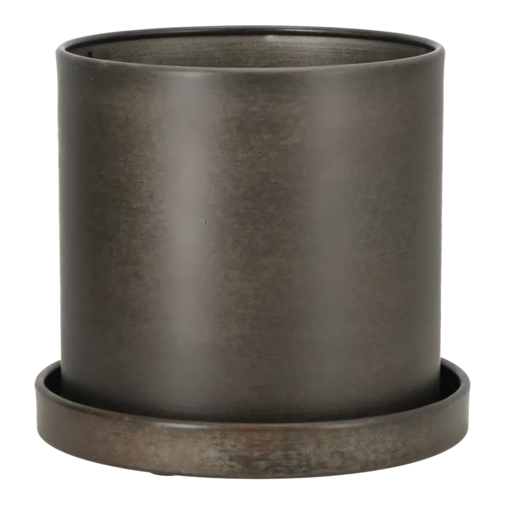 Cylinder potte metal w/saucer H21,5 Ø21,5 cm.