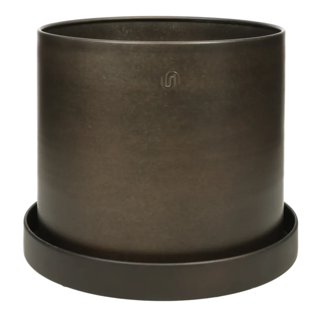 Cylinder potte metal w/saucer H17 Ø17 cm.