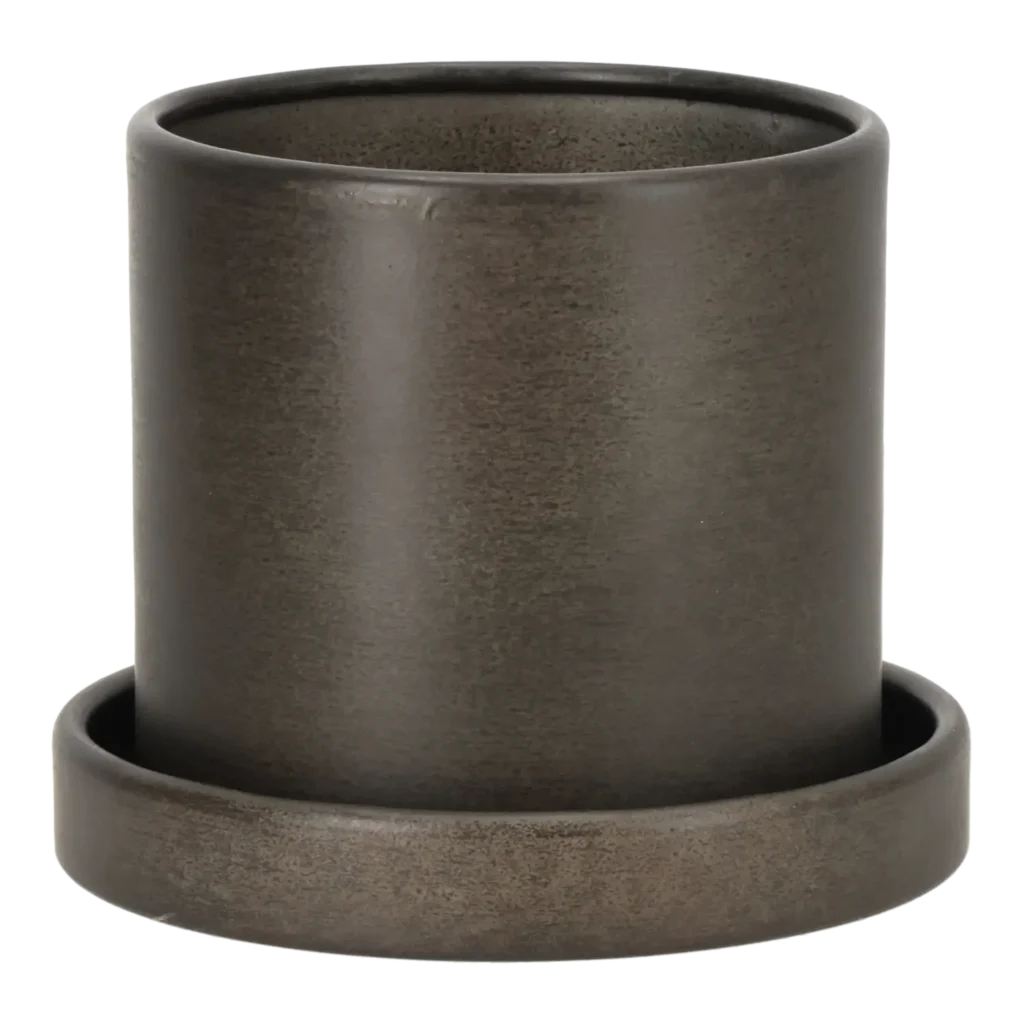 Cylinder potte metal w/saucer H12,5 Ø12,5 cm.