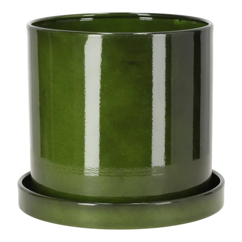 Cylinder potte metal w/saucer H21,5 Ø21,5 cm.